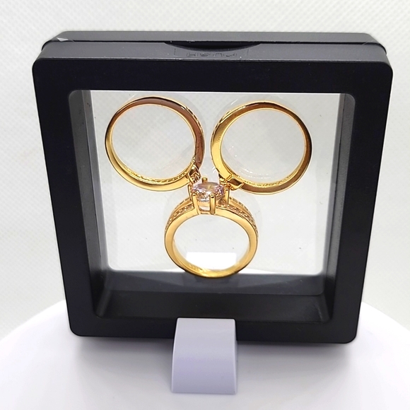 18K Gold Plated Zircon 925 Stamped 3-Piece Ring Set - Picture 6 of 14